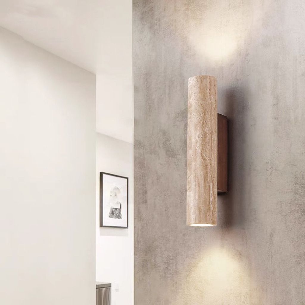 BowLift | Nordivea Travertine Wall Light | Scandinavian Design | 2-Light | Wood & Travertine