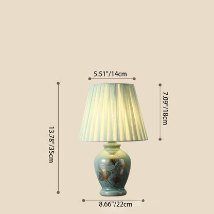 Skanto | Traditional Chinese Floral Design Round Fan Fabric Ceramic 1-Light Table Lamp for Living Room