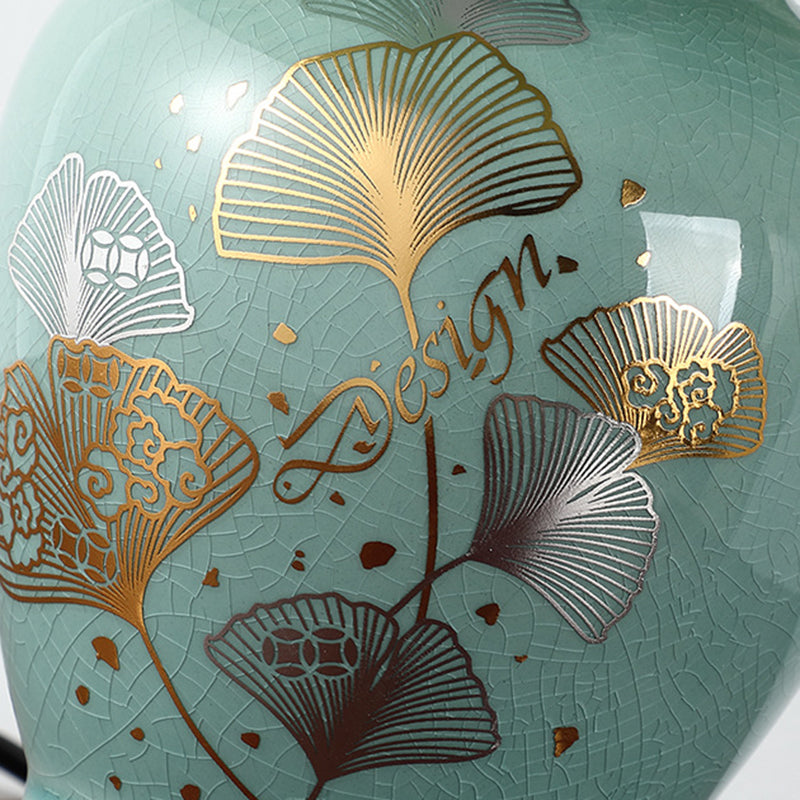 Skanto | Traditional Chinese Floral Design Round Fan Fabric Ceramic 1-Light Table Lamp for Living Room