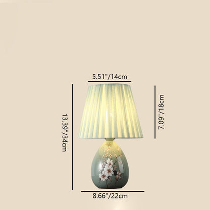 Skanto | Traditional Chinese Floral Design Round Fan Fabric Ceramic 1-Light Table Lamp for Living Room