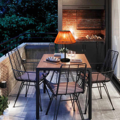 Traditional Farmhouse Waterproof Solar Rechargeable Weaving Gum Rattan Iron Conic LED Outdoor Table Lamp For Garden | Bowlift