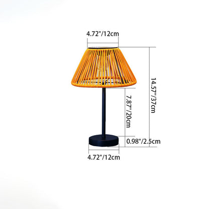 Traditional Farmhouse Waterproof Solar Rechargeable Weaving Gum Rattan Iron Conic LED Outdoor Table Lamp For Garden | Bowlift