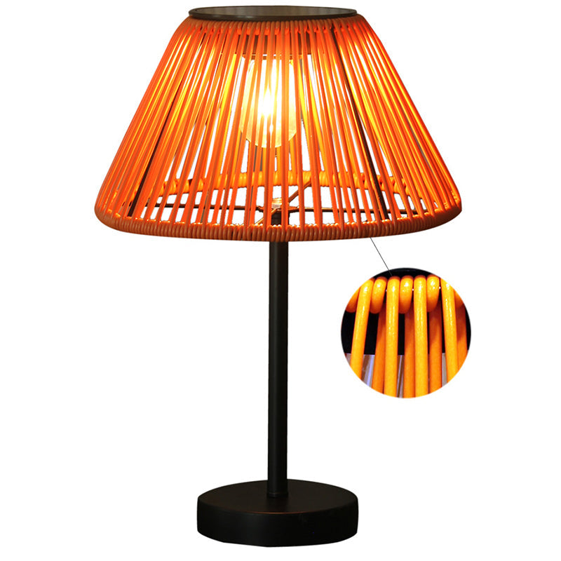 Traditional Farmhouse Waterproof Solar Rechargeable Weaving Gum Rattan Iron Conic LED Outdoor Table Lamp For Garden | Bowlift