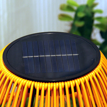 Traditional Farmhouse Waterproof Solar Rechargeable Weaving Gum Rattan Iron Conic LED Outdoor Table Lamp For Garden | Bowlift