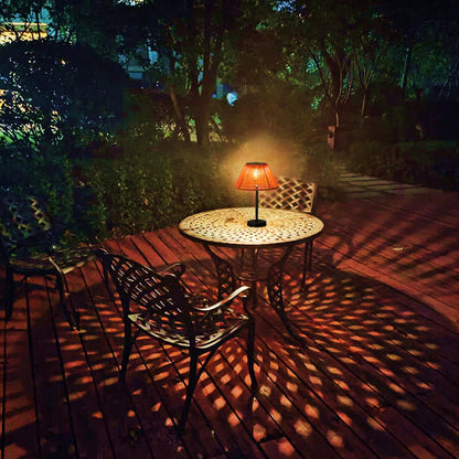 Traditional Farmhouse Waterproof Solar Rechargeable Weaving Gum Rattan Iron Conic LED Outdoor Table Lamp For Garden | Bowlift