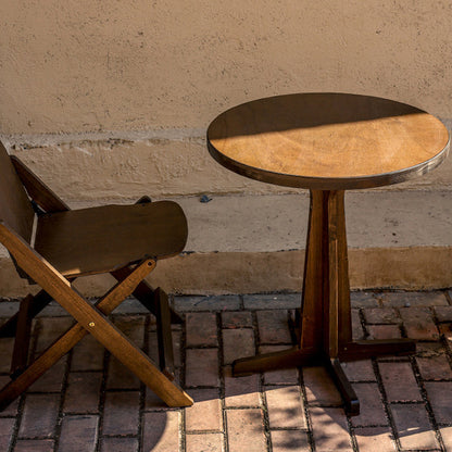 Contemporary Retro Solid Wood Plywood & Iron Round Square Coffee Table And Chair Set For Balcony & Living Room | Bowlift