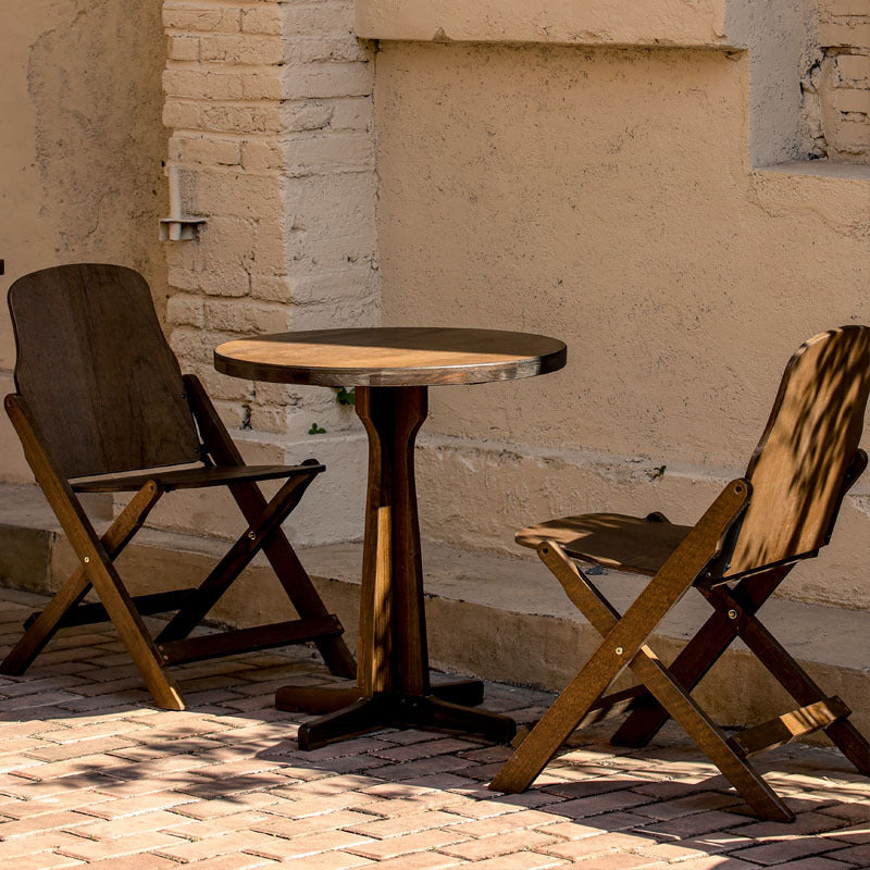 Contemporary Retro Solid Wood Plywood & Iron Round Square Coffee Table And Chair Set For Balcony & Living Room | Bowlift