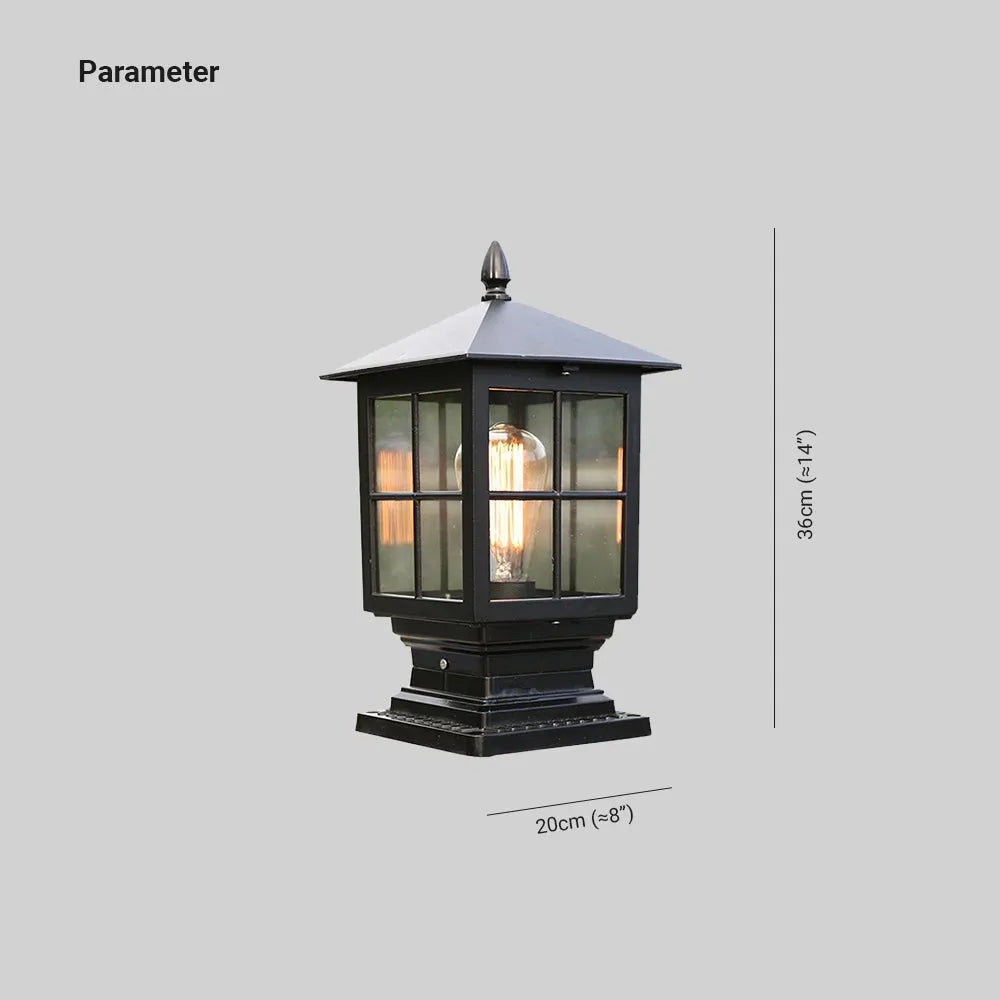 Weatherproof outdoor lantern on a black metal pillar | Brehn