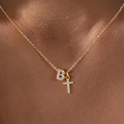 BowLift | Dainty Diamond Initial & Cross Necklace