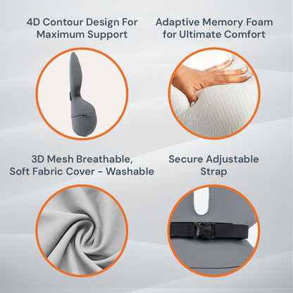 BowLift | Adjustable Memory Foam Lumbar Support Cushion | Backrest Support for office chair Ergonomic Design for Back Pain Relief at Home, Office & Car