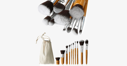 Skanto | Eco-Friendly Bamboo Makeup Brush Set with Free Case - 10 Piece Set for Perfect Blending