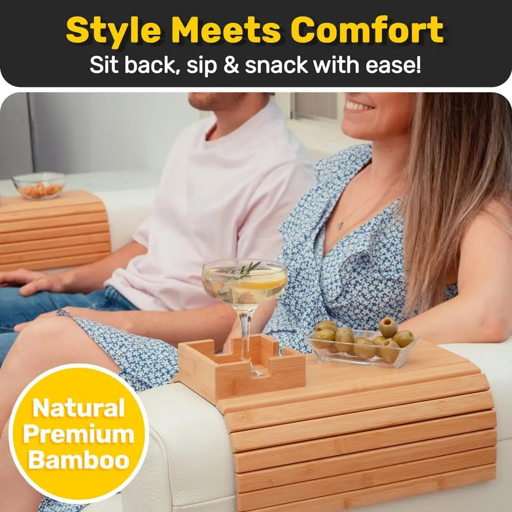 BowLift | Bamboo Armrest Tray — Eco-Friendly Cup and Snack Holder for the Sofa