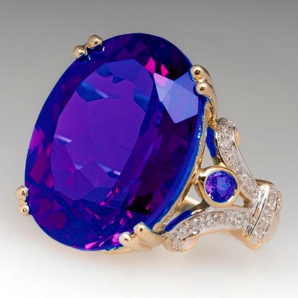 Skanto | Fashionable Luxurious Colorful Cubic Zirconia Ring Oval Stone Finger Ring For Women