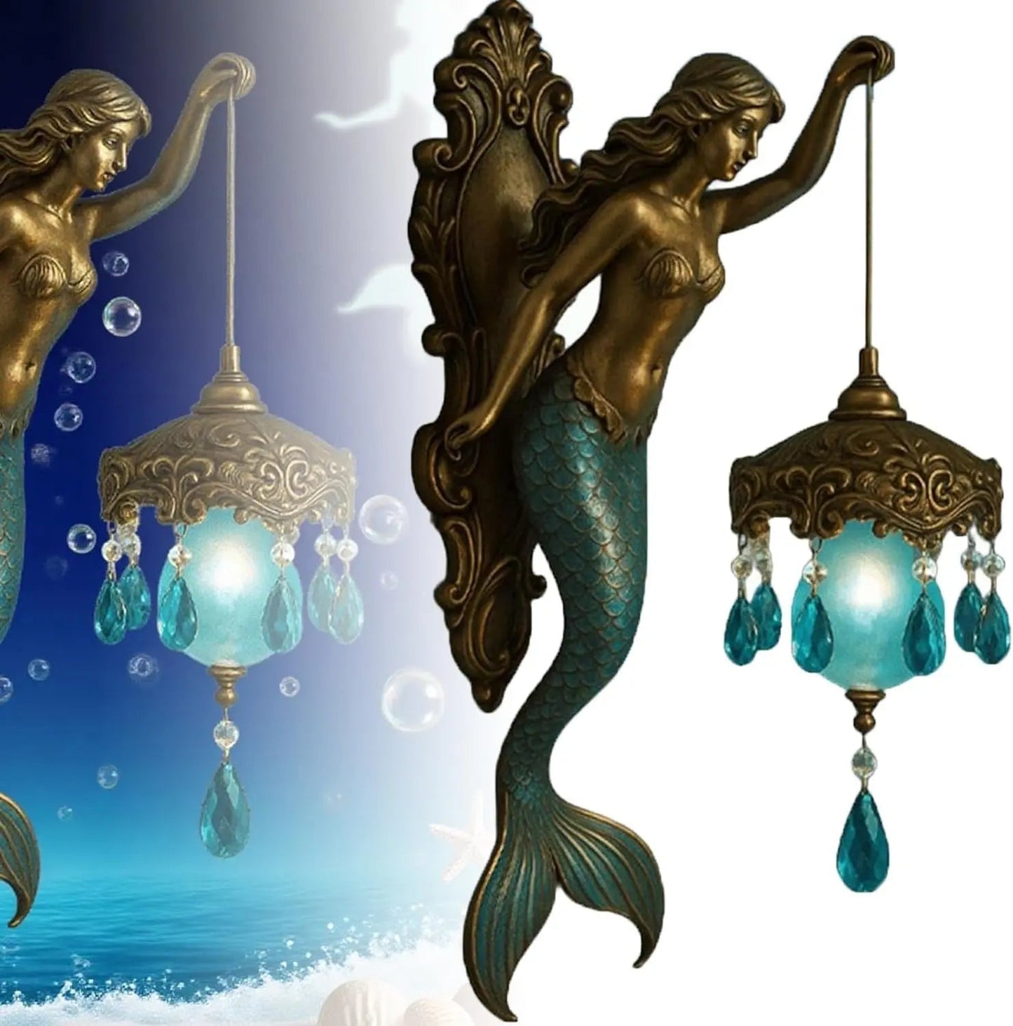 Skanto | Elegant Baroque Mermaid Wall Lamp – Artistic Maritime Wall Lighting for Atmospheric Rooms