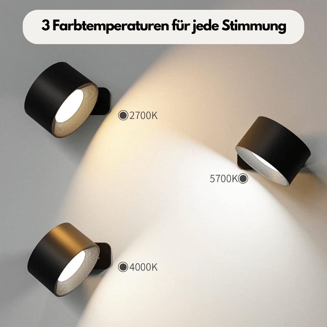 Wireless Wall Lamp – 360° Adjustable and Rechargeable LED Lighting (USB)