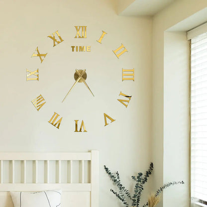 Big Wall Clock DIY 3D Self Adhesive Mirrored Acrylic Wall Clock For Kitchen Dining Room Living Room Creative Home Decor | Bowlift