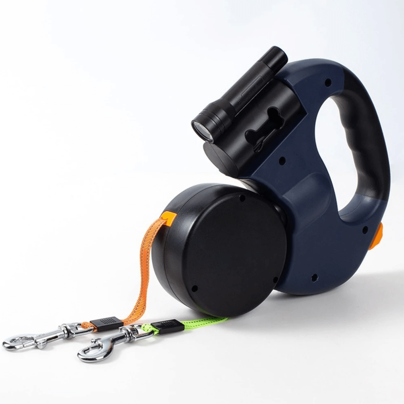 BowLift | DoubleDog Retractable Dual Dog Lead with Anti-Tangle Swivel & Built-in Torch – 4m Extendable for Two Dogs