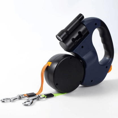BowLift | DoubleDog Retractable Dual Dog Lead with Anti-Tangle Swivel & Built-in Torch – 4m Extendable for Two Dogs