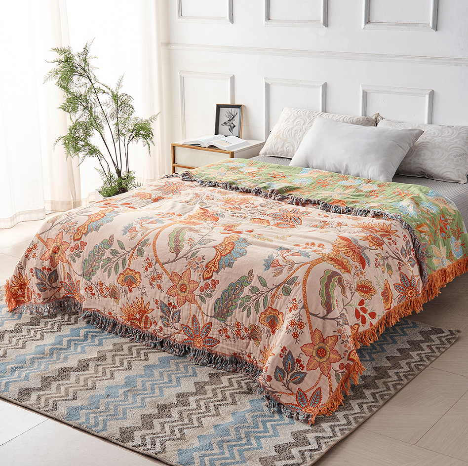 Skanto | Cotton Throw Blanket with Floral Boho Pattern