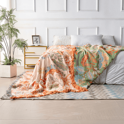 Skanto | Cotton Throw Blanket with Floral Boho Pattern