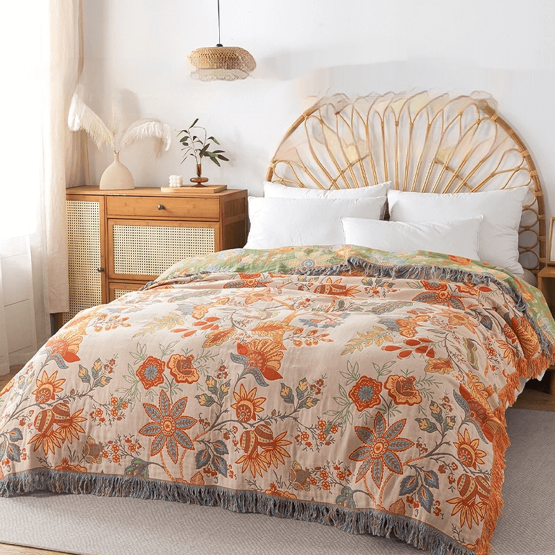 Skanto | Tie-Dye Cotton Blanket with Jacquard and Boho Pattern