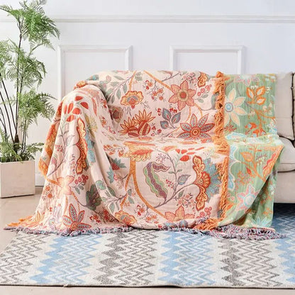 Skanto | Tie-Dye Cotton Blanket with Jacquard and Boho Pattern
