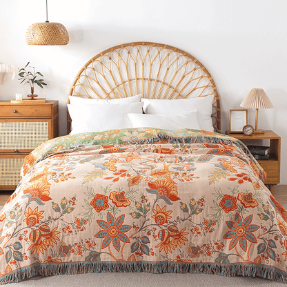 Skanto | Tie-Dye Cotton Blanket with Jacquard and Boho Pattern