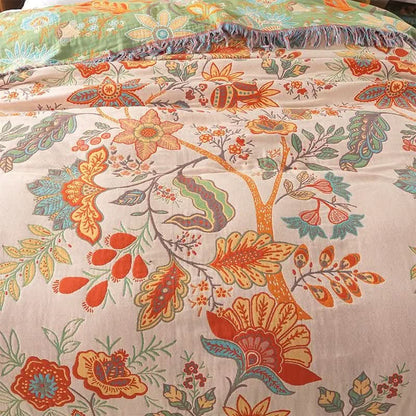 Skanto | Tie-Dye Cotton Blanket with Jacquard and Boho Pattern