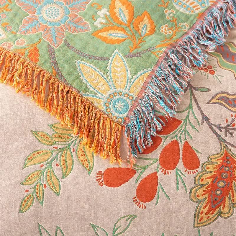 Skanto | Tie-Dye Cotton Blanket with Jacquard and Boho Pattern