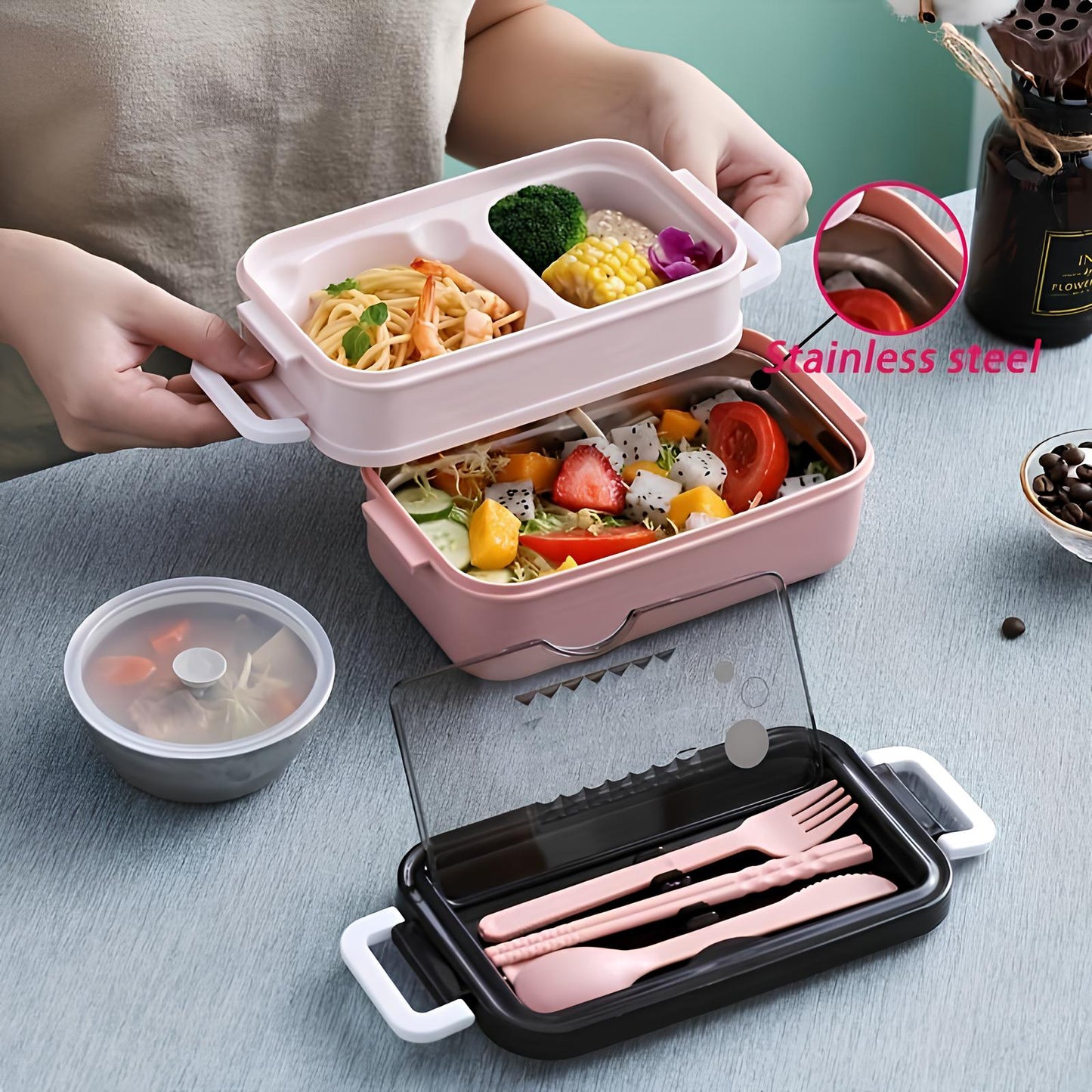 Skanto stainless steel lunch box, all included