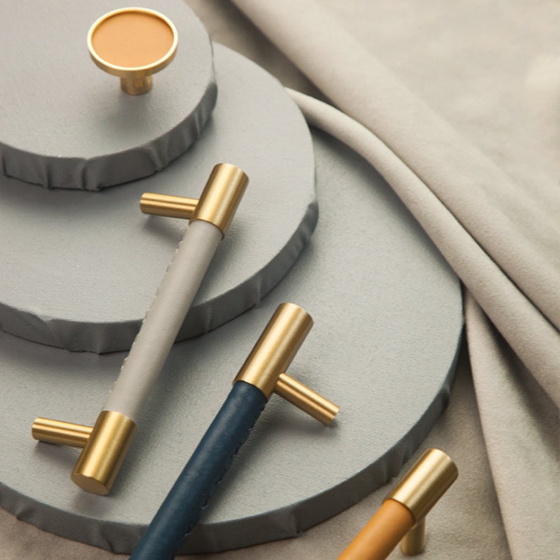 Skanto | Brass Solid Leather Handmade Cabinet Handles Drawer Inserts
