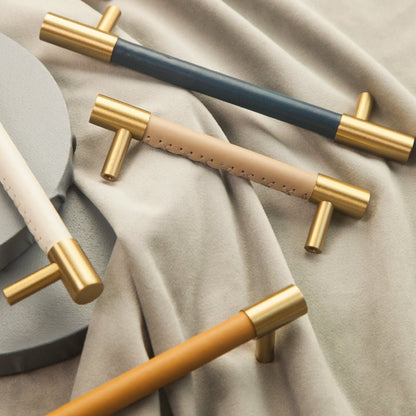 Skanto | Brass Solid Leather Handmade Cabinet Handles Drawer Inserts