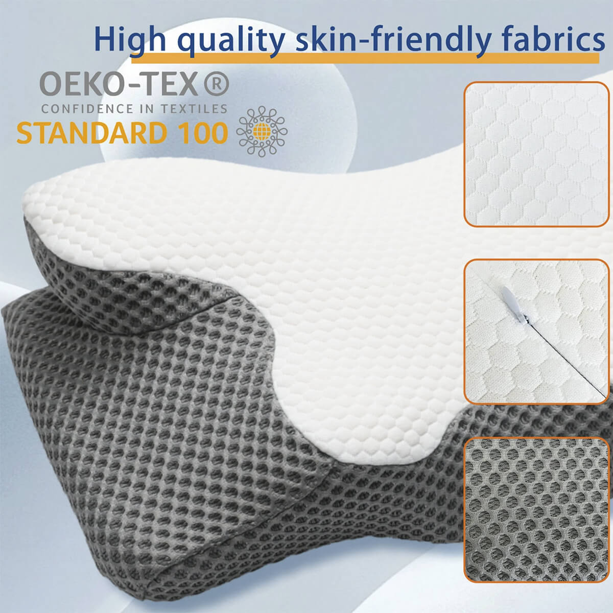 Skanto | Cervical Memory Foam Pillow | Orthopedic Contour Design with Cooling Cover for Back, Side & Stomach Sleepers | Pillows for Back Sleepers