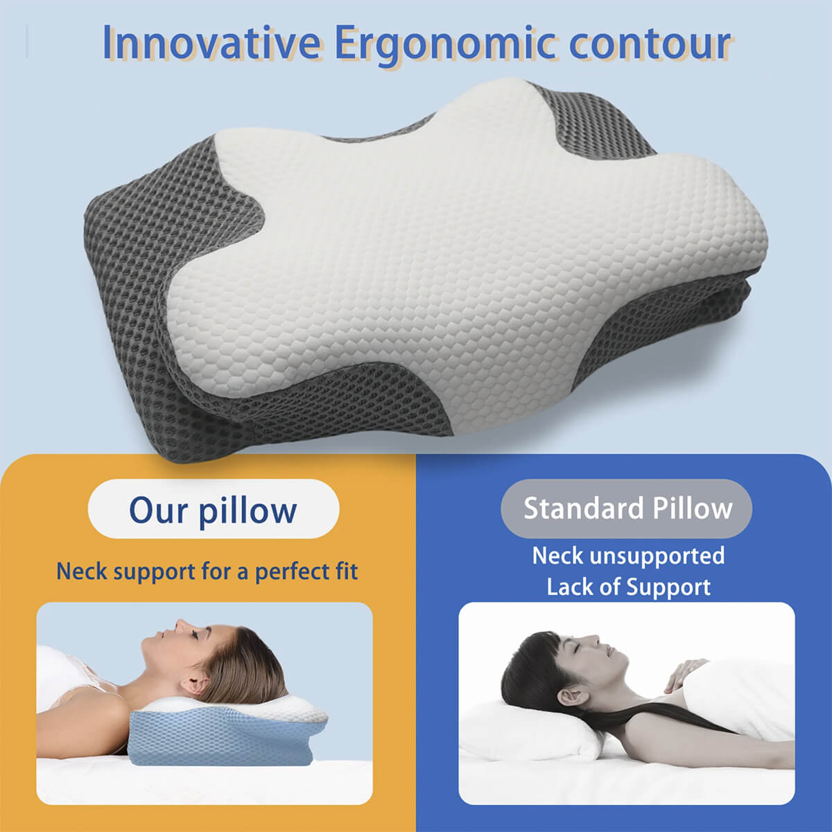 Skanto | Cervical Memory Foam Pillow | Orthopedic Contour Design with Cooling Cover for Back, Side & Stomach Sleepers | Pillows for Back Sleepers
