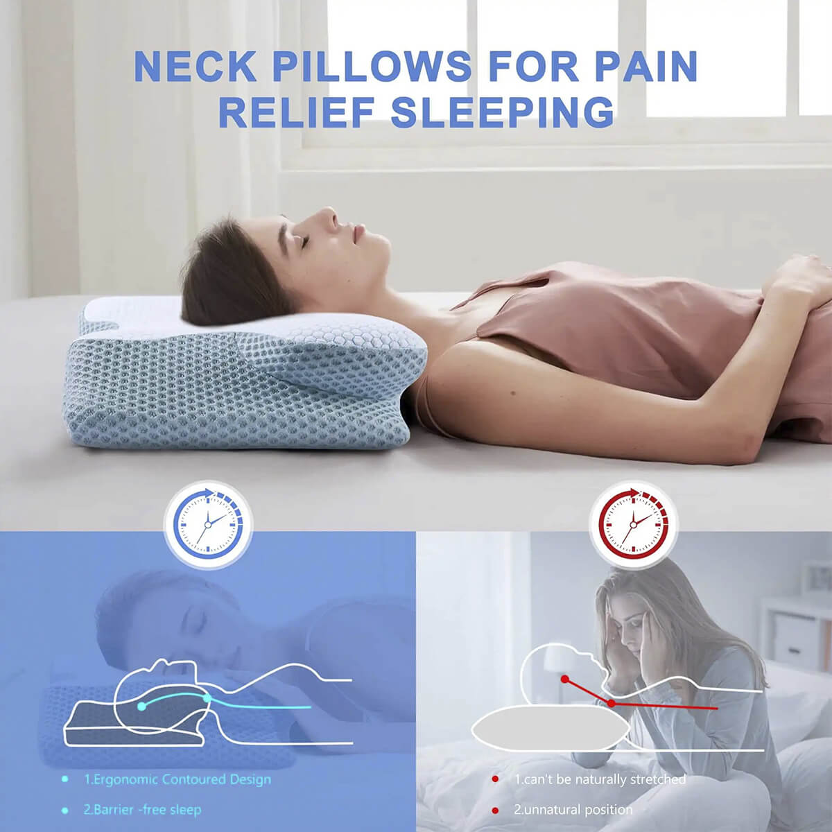 Skanto | Cervical Memory Foam Pillow | Orthopedic Contour Design with Cooling Cover for Back, Side & Stomach Sleepers | Pillows for Back Sleepers