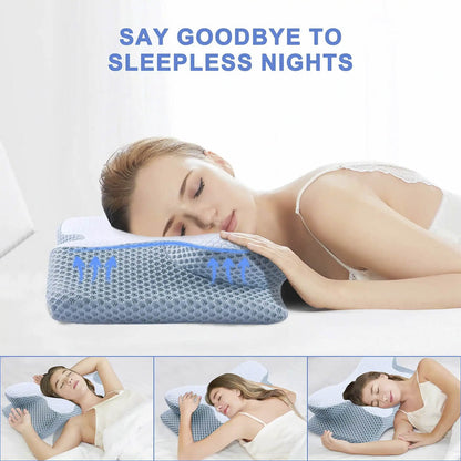 Skanto | Cervical Memory Foam Pillow | Orthopedic Contour Design with Cooling Cover for Back, Side & Stomach Sleepers | Pillows for Back Sleepers