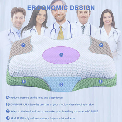 Skanto | Cervical Memory Foam Pillow | Orthopedic Contour Design with Cooling Cover for Back, Side & Stomach Sleepers | Pillows for Back Sleepers