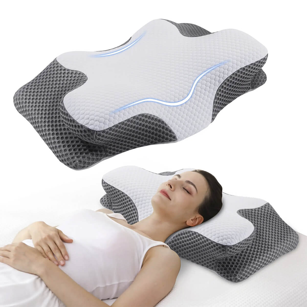 Skanto | Cervical Memory Foam Pillow | Orthopedic Contour Design with Cooling Cover for Back, Side & Stomach Sleepers | Pillows for Back Sleepers