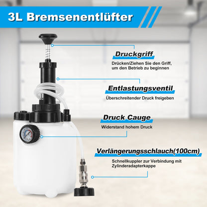 3L brake fluid brake bleeding device with 1L suction container | Bowlift