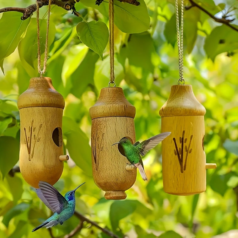 BowLift | Wooden Hanging Hummingbird Nesting House Set