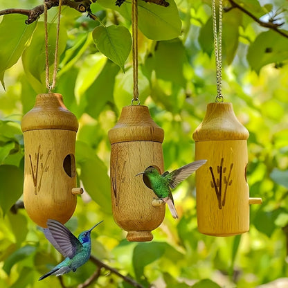BowLift | Wooden Hanging Hummingbird Nesting House Set