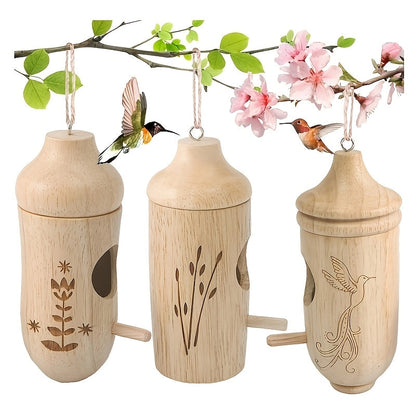 BowLift | Wooden Hanging Hummingbird Nesting House Set