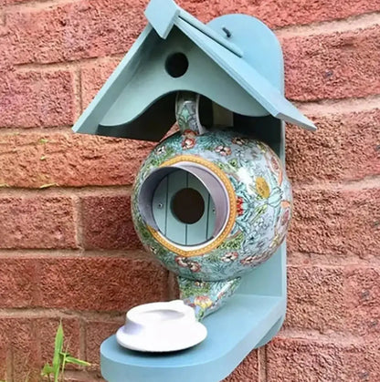 BowLift | Teapot Birdhouse | Hand-Painted Resin | Weather-Resistant Outdoor Garden Decoration
