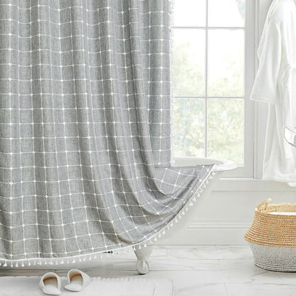 Skanto | Linen Boho Shower Curtain | Waterproof with Fringe | Multicolor