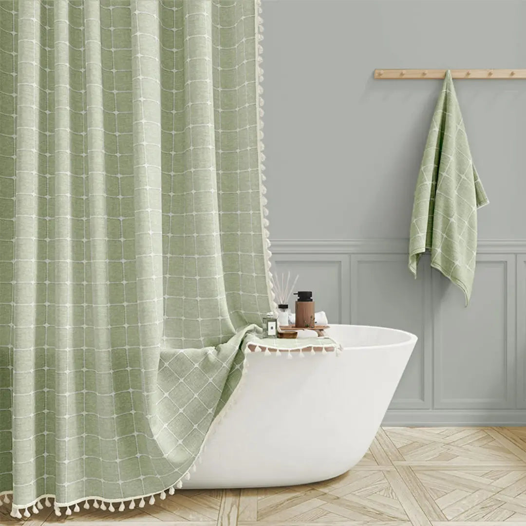Skanto | Boho Linen Shower Curtain with Tassels