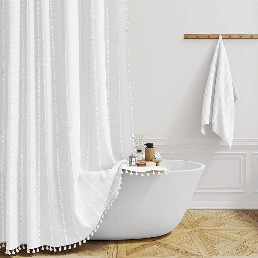 BowLift | Boho-Linen Shower Curtain with Tassels