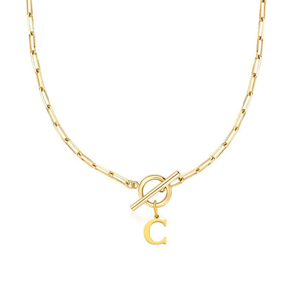 BowLift | Paperclip Letter Initial Circle Lock Clasp Necklace