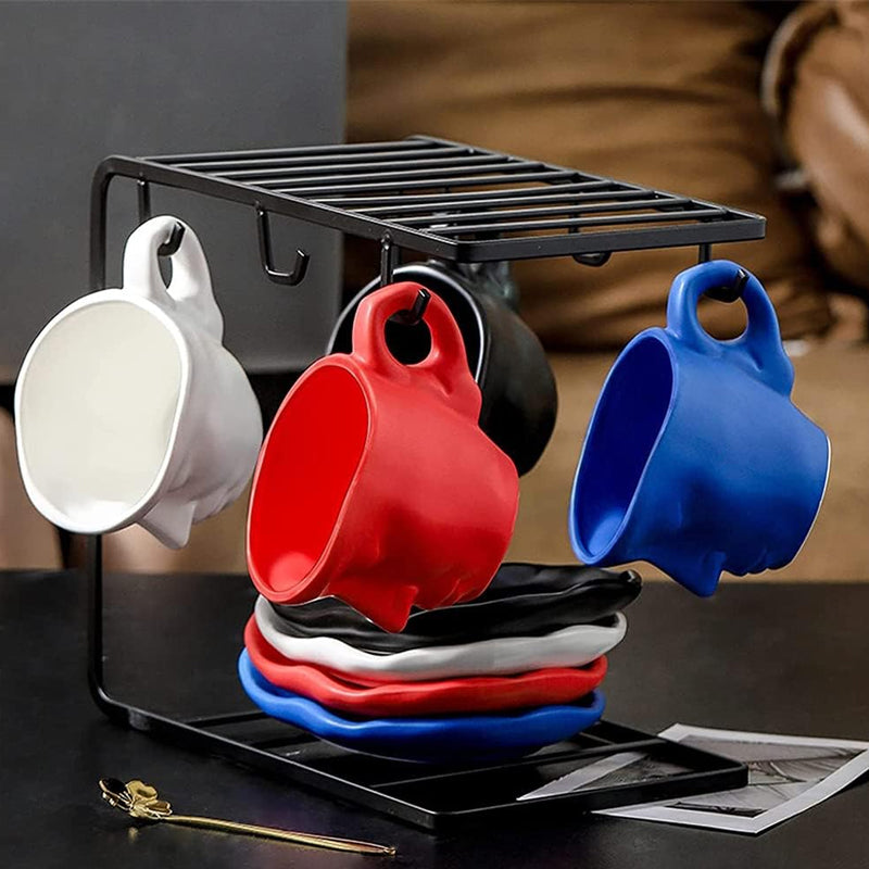 Metal Touching Face Creative Ceramic Kiss Coffee Cup, Artistic Vibe Mug & Saucer Set | Bowlift