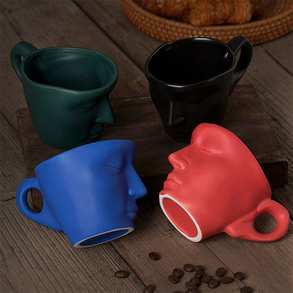 Metal Touching Face Creative Ceramic Kiss Coffee Cup, Artistic Vibe Mug & Saucer Set | Bowlift