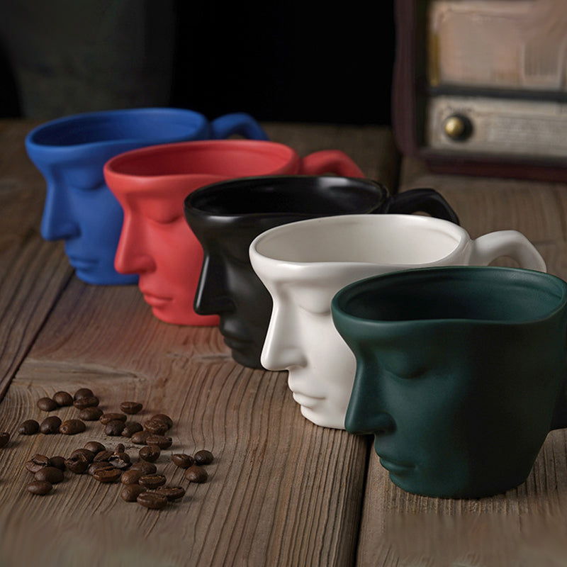 Metal Touching Face Creative Ceramic Kiss Coffee Cup, Artistic Vibe Mug & Saucer Set | Bowlift